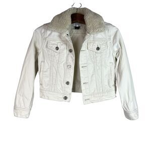 Current/Elliott Women’s The Sherpa Baby Trucker Jacket Off White Denim Jacket 0